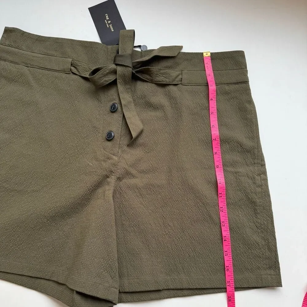 NWT Rag & Bone Camille Paper bag waist seersucker shorts in olive Size 10